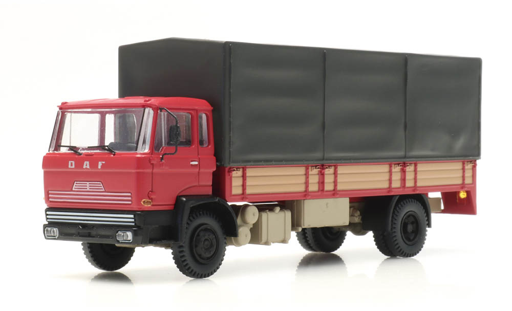 DAF tilt-cab 1970 open bed truck with canvas red