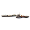 Canal steamer towing craft and towed barge, 1:160 resin kit