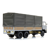 DAF tilt-cab 1970, tandem-axle, open bed truck with canvas, grey