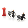 Postmen on bicycles + post box