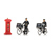 Postmen on bicycles + post box