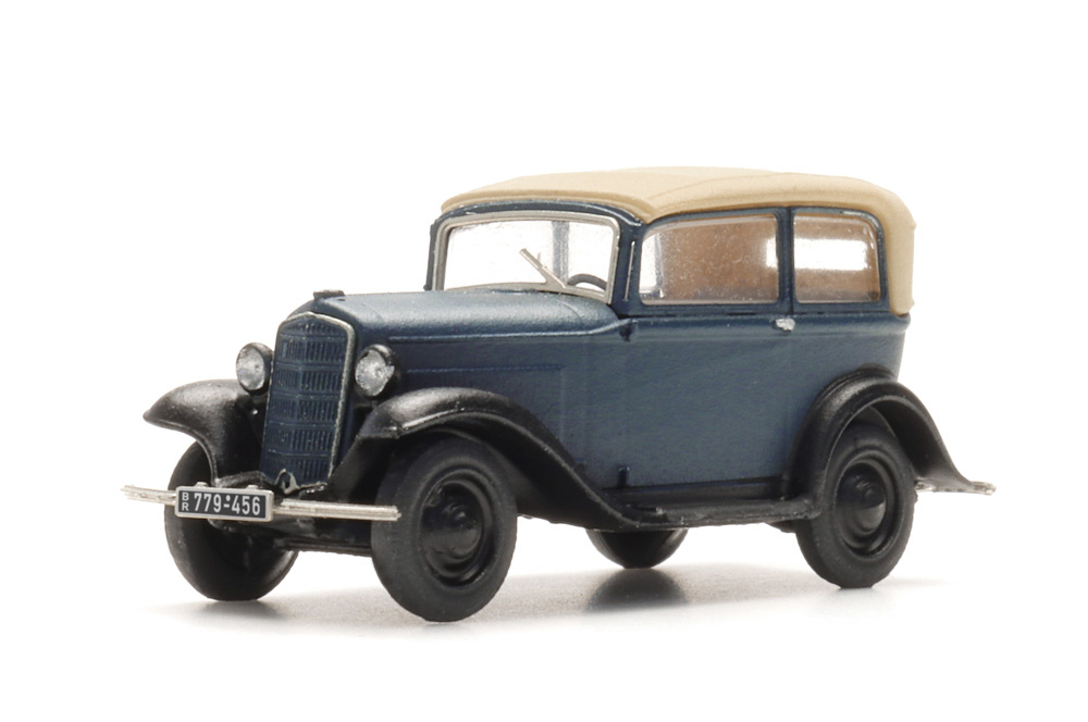 Opel P4, kap omhoog, blauw