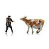 Farmer with obstinate cow (1x)