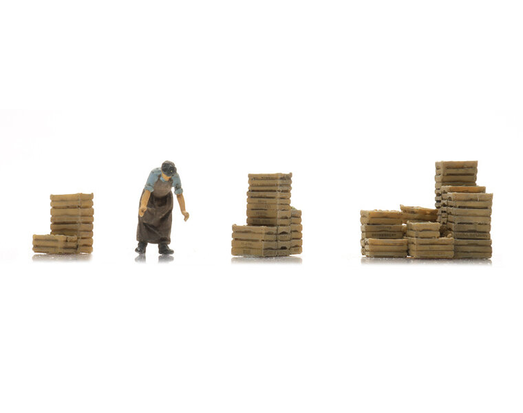 Market trader with crates