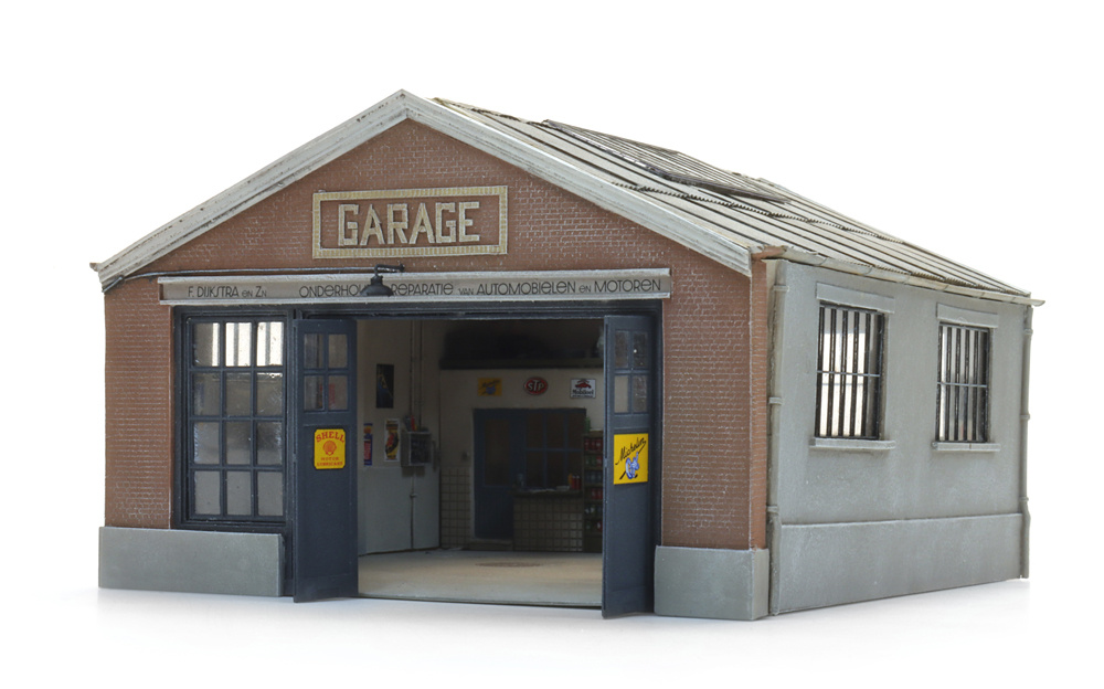 Niederländische Garage mit Innenausstattung 1:87 Resinbausatz