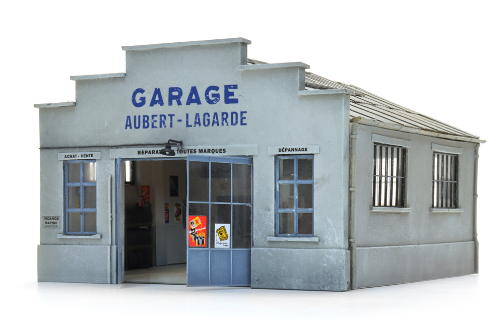 Französiche Garage mit Innenausstattung 1:87 Resinbausatz