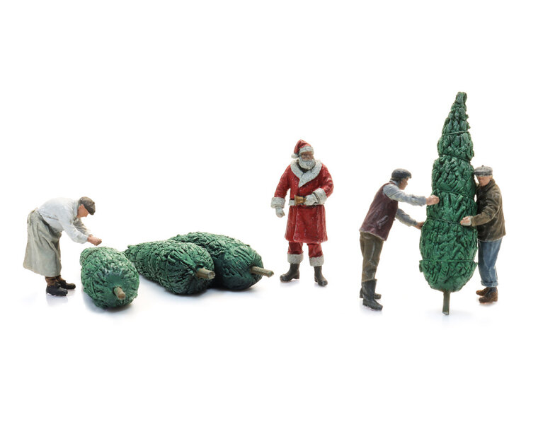Weihnachtsmann mit Christbaumträgern