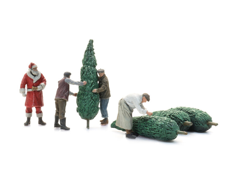 Weihnachtsmann mit Christbaumträgern