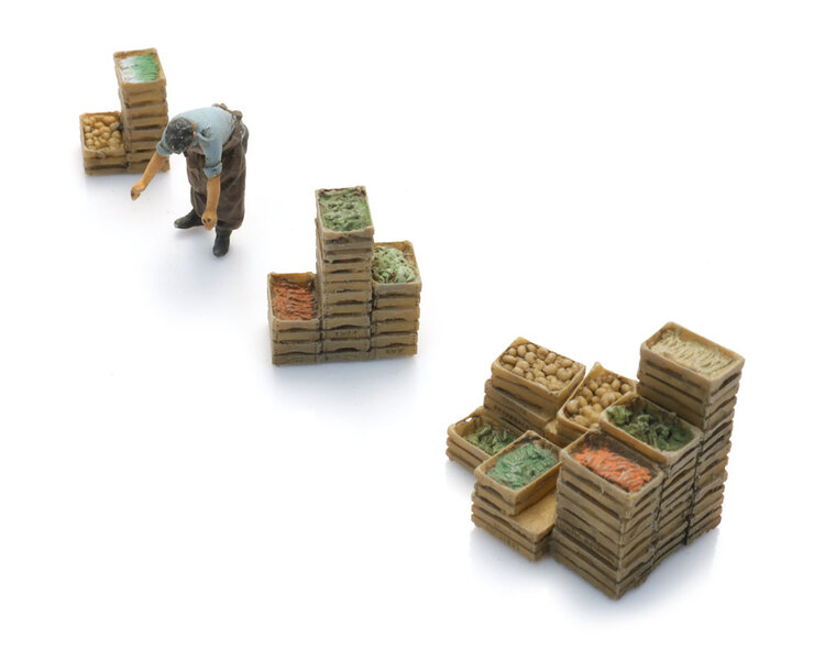 Market trader with crates