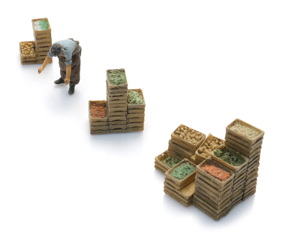 Market trader with crates
