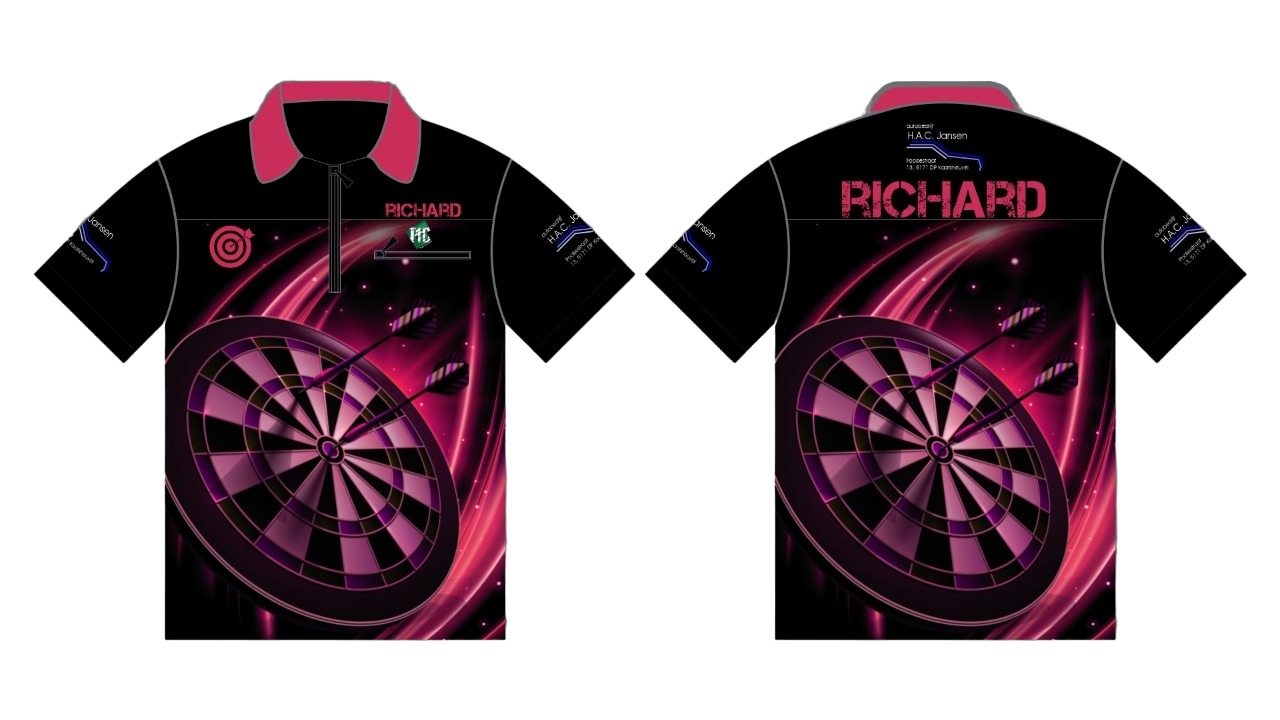 Dartshirt dartbord zwart/roze Triple One Darts