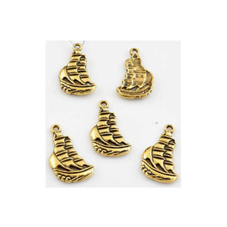 Metalen hanger/bedel zeilboot oudgoud ± 13x22,5mm