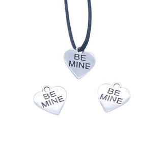 Metalen hangers/bedels hartje be mine oudzilver 16x14mm