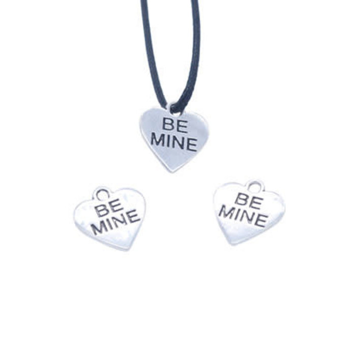 Metalen hangers/bedels hartje be mine oudzilver 16x14mm