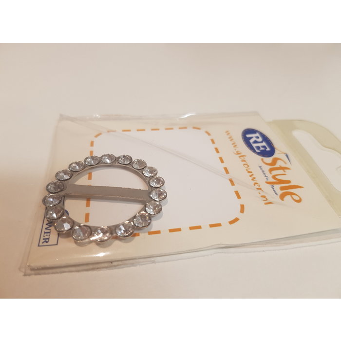 Restyle gesp rond 30mm zilver strass