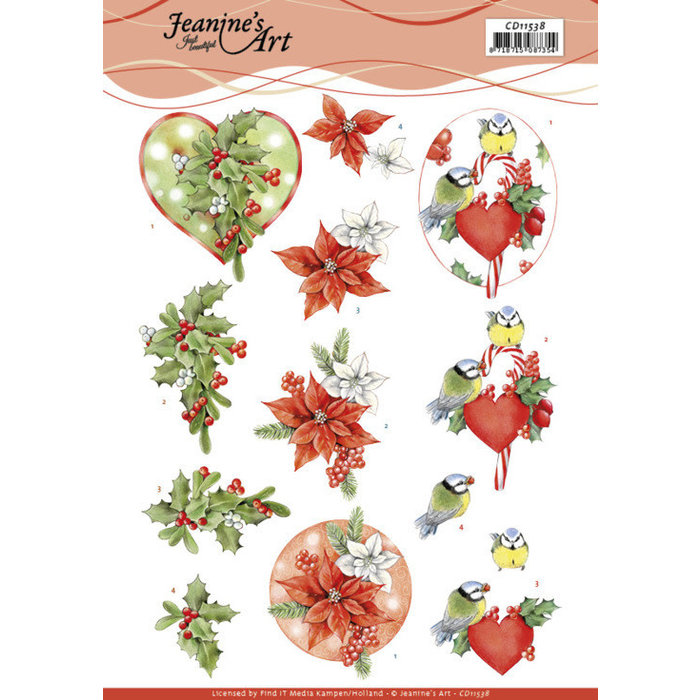 3D Knipvel - Jeanine's Art - Red Holly Berries