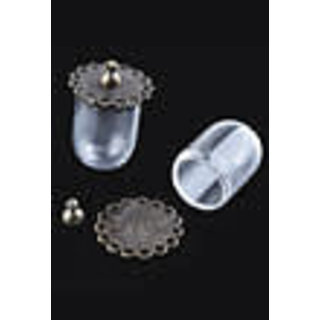 Glazen bol hanger/bedel flesje met metalen setting en kapje ± 33x23mm (oogje ± 1,5mm)