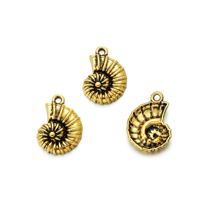 Metalen hangers schelp fossiel oudgoud 21x15mm