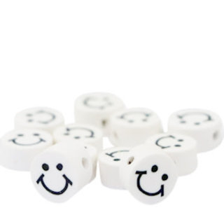 Polymeer kralen smiley White Wit 10mm
