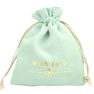 Sieraad zakje "with love" Mint green-gold 12x10cm