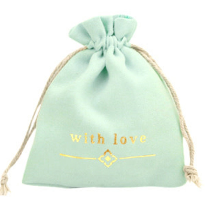 Sieraad zakje "with love" Mint green-gold 12x10cm