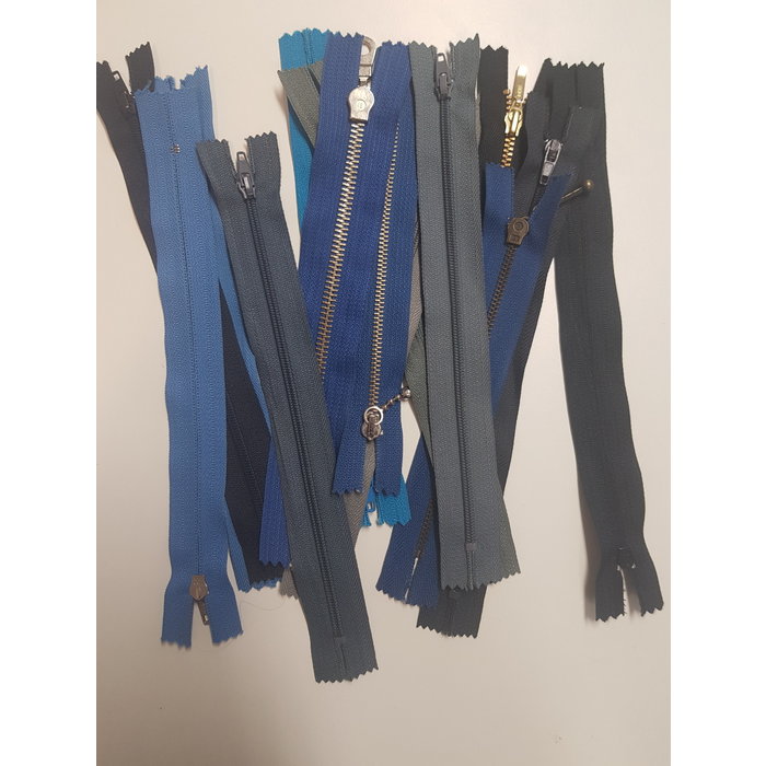 Ritsen YKK blauw grijs mix 10 tot 20cm 14x in pakket