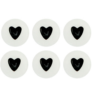 Letterkralen 7mm acryl glow-in-the-dark hartjes Off white-black (per kraal)