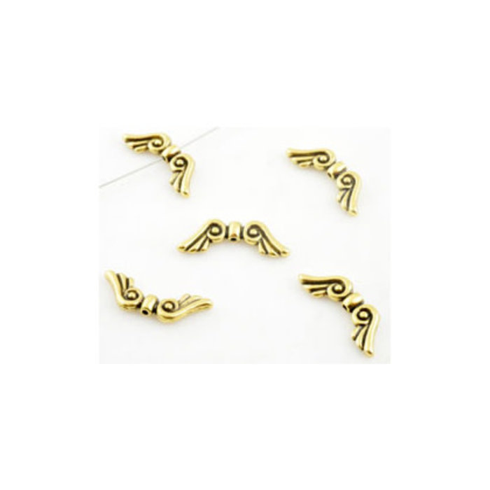 Metalen kralen vleugeltjes oudgoud bewerkt ± 21x8mm (gat ± 0,8mm)