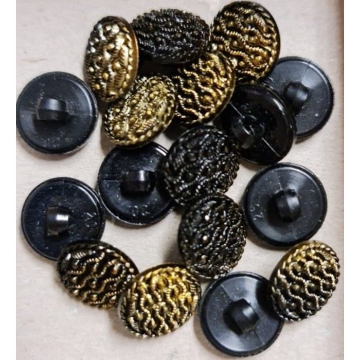 Knopen 12mm zwart met goud glinsterend