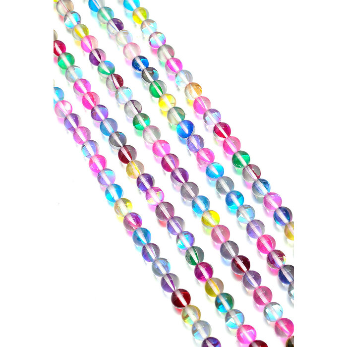 Glaskralen rond half transparant 8mm 5 kraaltjes in zakje