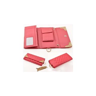 Imitatieleren tasje / portemonnee met meerdere vakjes met hengsel, in maat verstelbaar, bewerkt ± 20x10cm