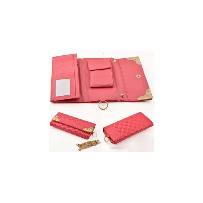 Imitatieleren tasje / portemonnee met meerdere vakjes met hengsel, in maat verstelbaar, bewerkt ± 20x10cm