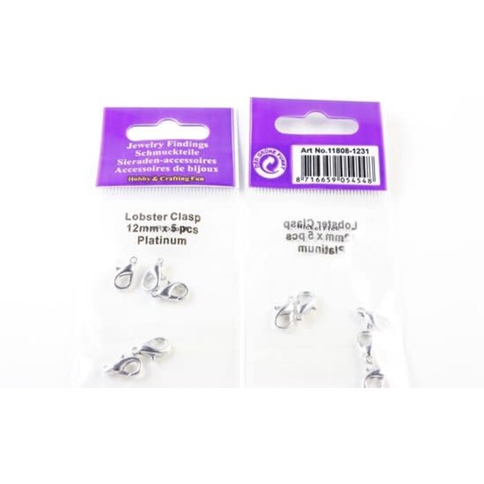 Karabijn haken 12mm zilver kleurig 5x in zakje