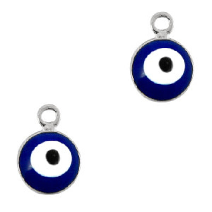 Basic Quality metalen bedels 6mm boze oog Zilver-blauw (per stuk)