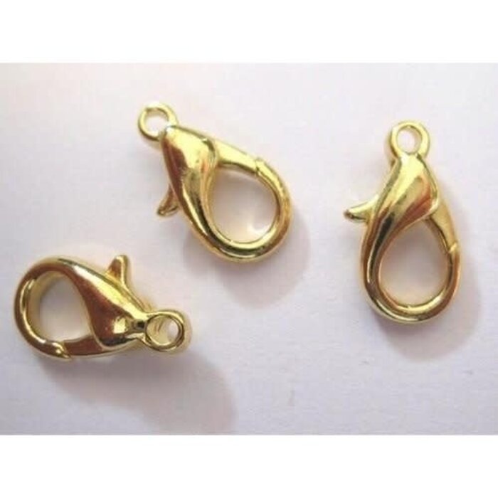 Karabijn haken 15mm goud kleurig 3x in zakje