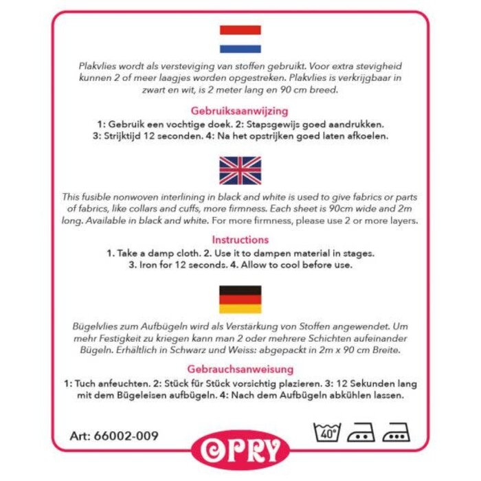 Opry Plakvlies 90cm - 2m - 009 wit