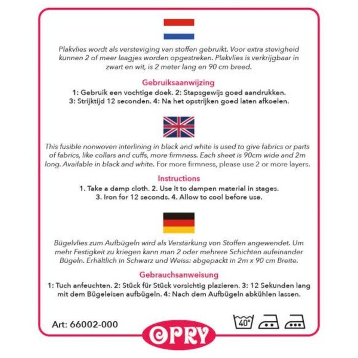 Opry Plakvlies 90cm - 10x2m - 000 zwart