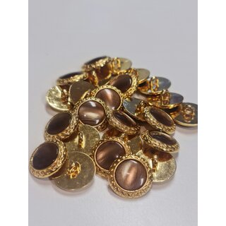 Knoop metal look goud glazen cabuchon kern bruin 21mm