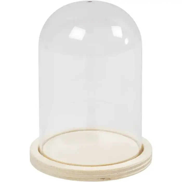 Stolp op houten voet, klok H: 9,5 cm, d 6 cm, gatgrootte 3 mm