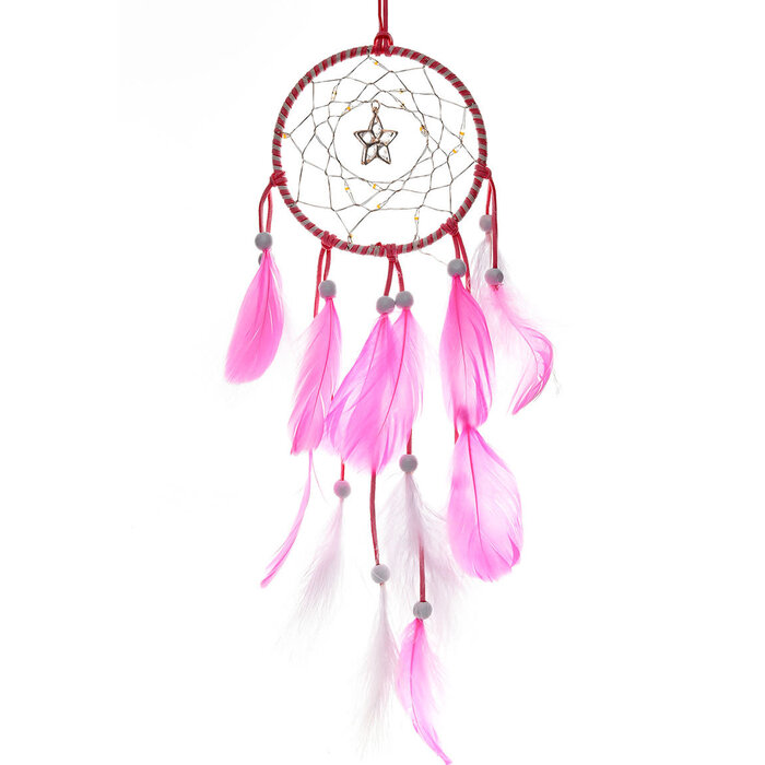 Hanger dromenvanger met veren en LED lampjes 57x11cm
