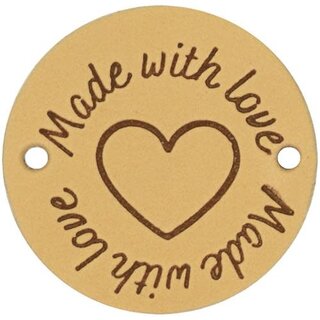 Leren Label Made with Love rond 3,5cm. Verpakt per zakje à 2 stuks.