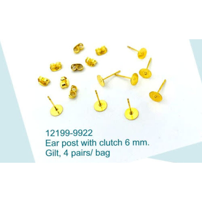 Zakje oorstekers 6 mm (8 stuks) goudkleurig