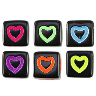 Letterkralen van acryl hartjes Black-rainbow vierkant 7mm