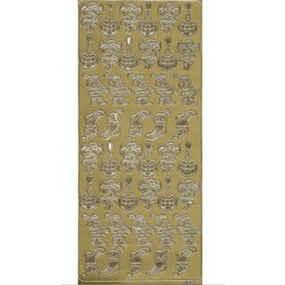 Sticker goud 1867 kerst sok, kerstman, bal en engel