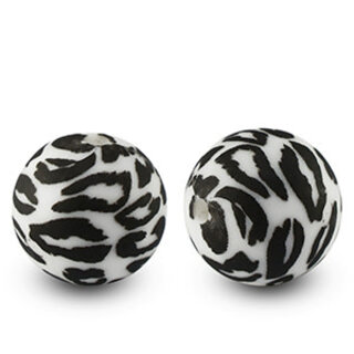 Siliconen kralen 15mm rond luipaard Black-White