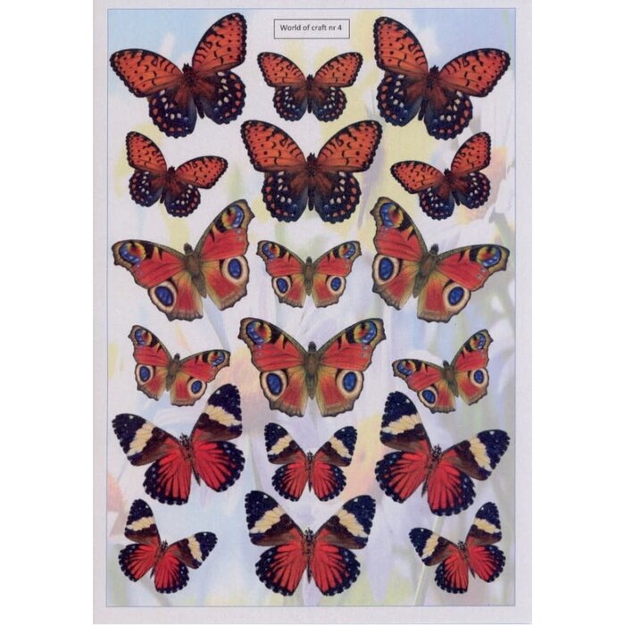 Knipvel 3D  parelmoer WOC - nr 04 - Red Butterflies