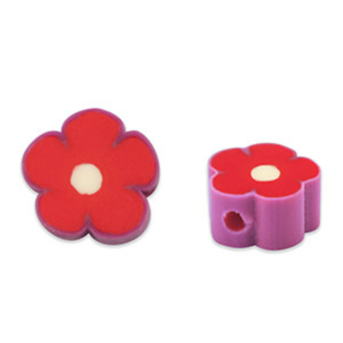 Polymeer kralen bloem rood 10mm