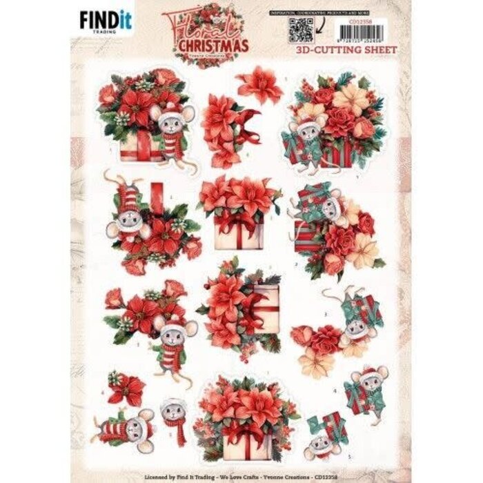 CD12358 3D Cutting Sheet - Yvonne Ceations - Floral Christmas- Floral Presents