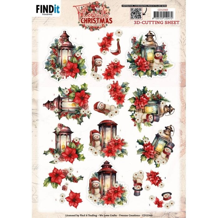 CD12358 3D Cutting Sheet - Yvonne Ceations - Floral Christmas- Floral lantern