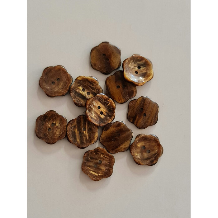 Knopen 20mm bruin bloem glitter glans 2 gaats knoop